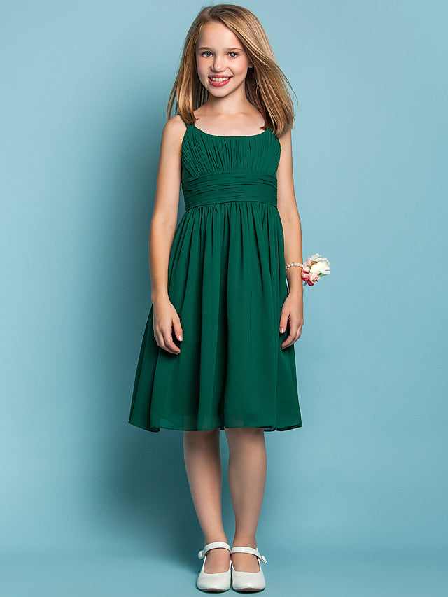 Oknass Sheath Column Straps Knee Length Chiffon Flower Girl Dress With Ruched Draping