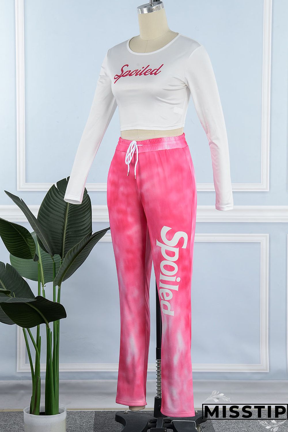 Pink Casual Street Print Patchwork O Neck Long Sleeve Two Pieces