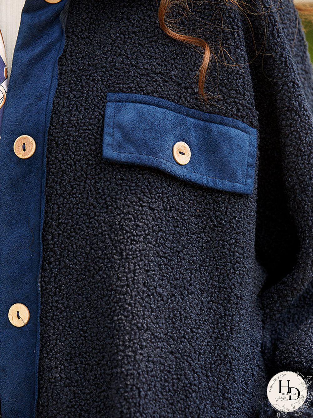 Fleece Patchwork Solid Color Hooded Long Sleeve Coat