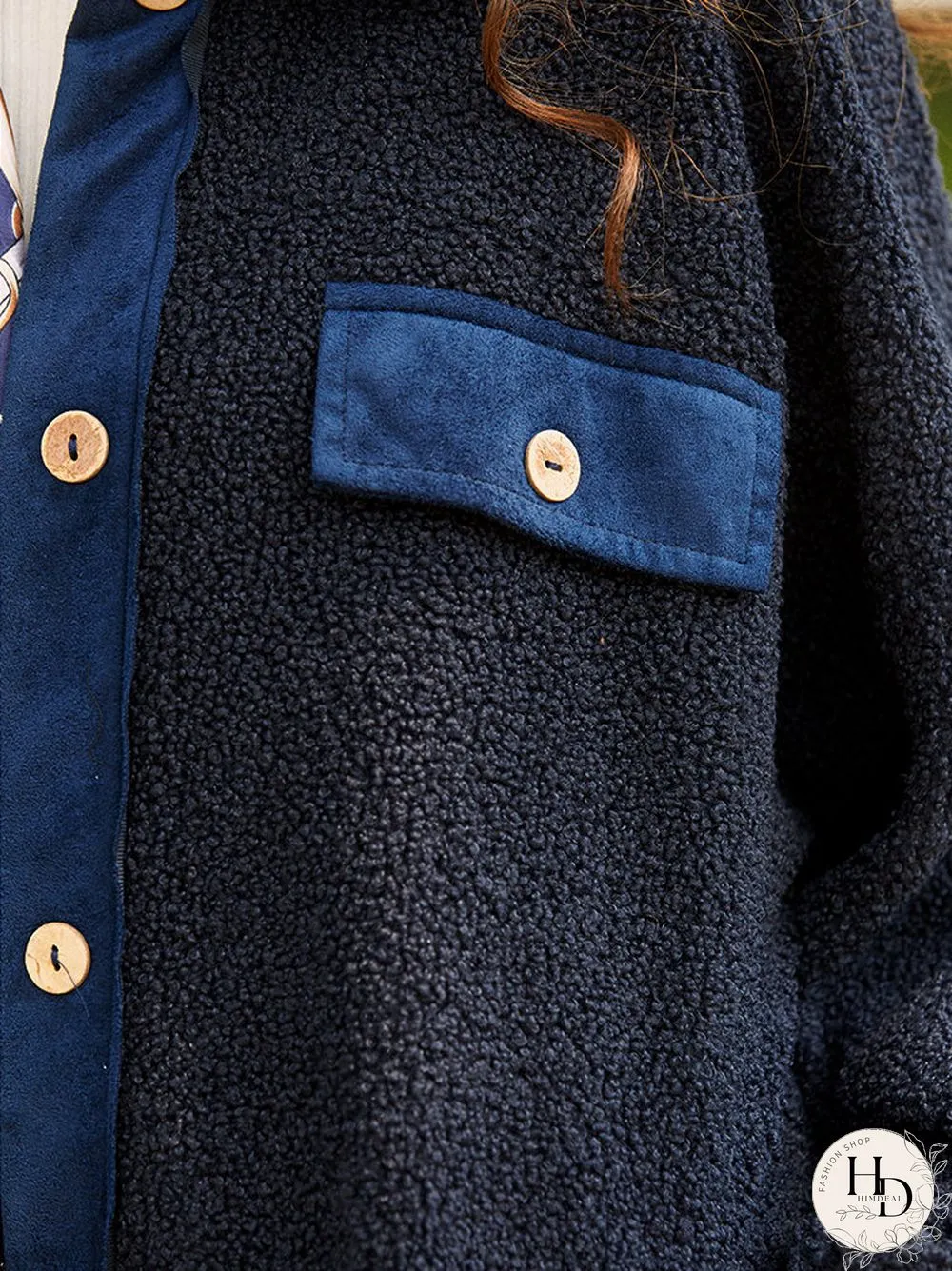 Fleece Patchwork Solid Color Hooded Long Sleeve Coat