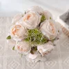 Bridal Pink Purple 12 Heads Rose Artificial Flower Bouquet Home Vase Faux Floral Decor