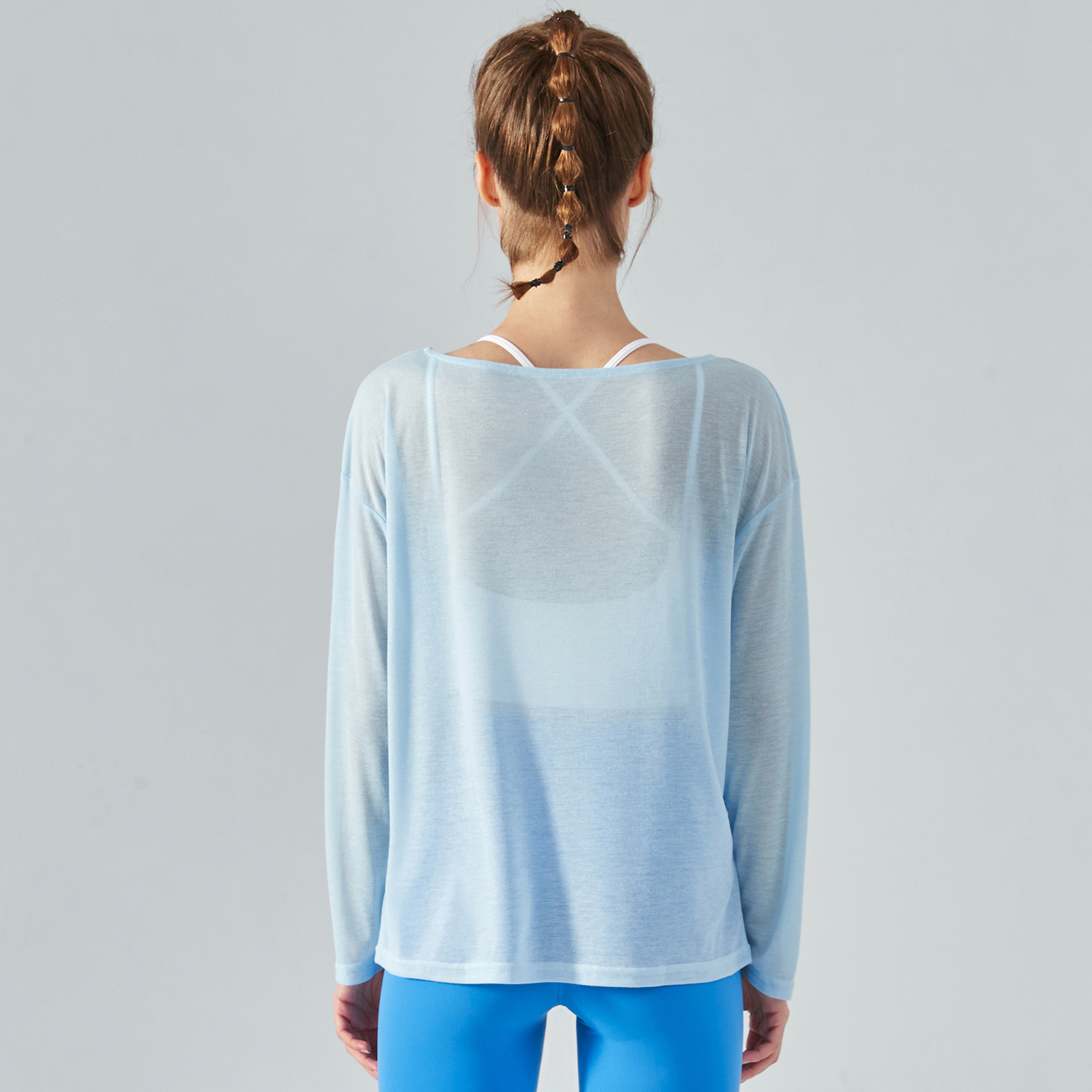 Buy Hergymclothing Baby Blue long sleeve loose thin breathable running yoga tencel t shirt for women online