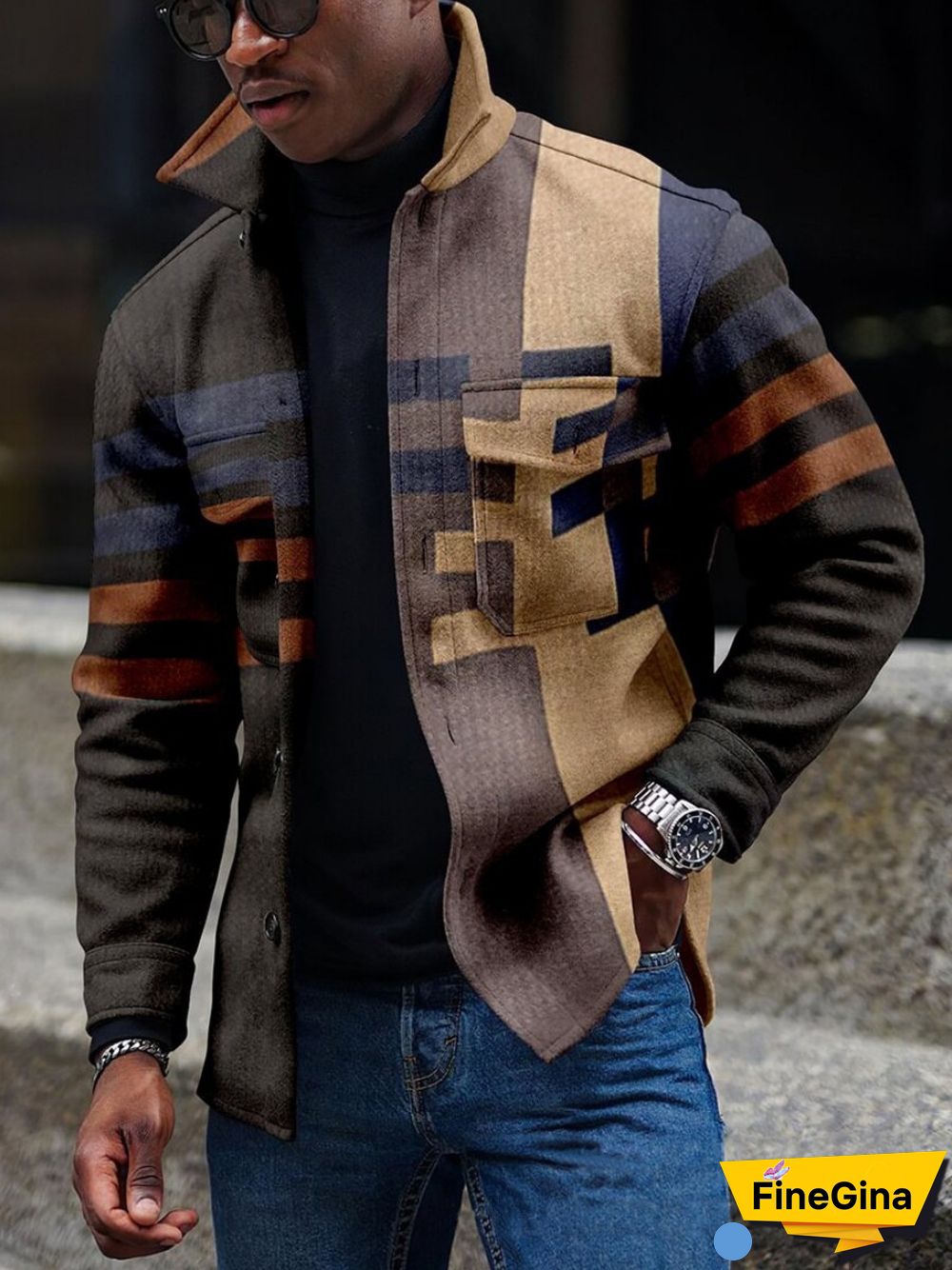 Apricot Men's Casual Geometric Pattern Jacket 004