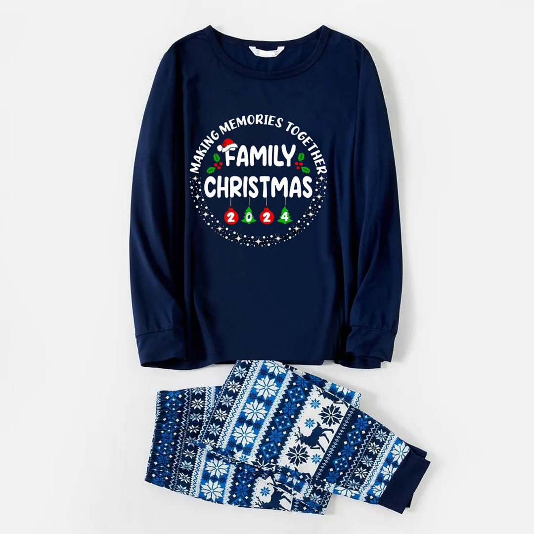 Making Memories Together Family 2024 Christmas Print Blue Family Matching Pajamas