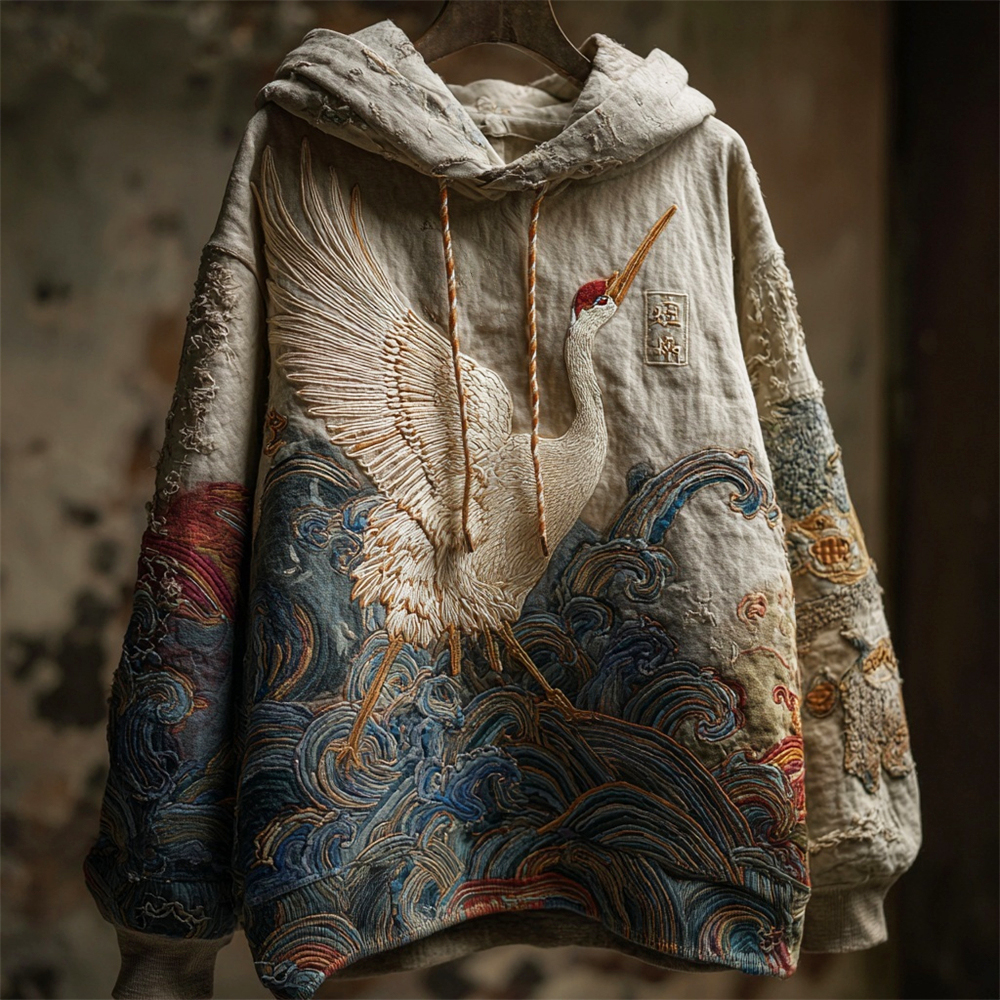Japanese Crane Art Men's Vintage Hoodie  artssus