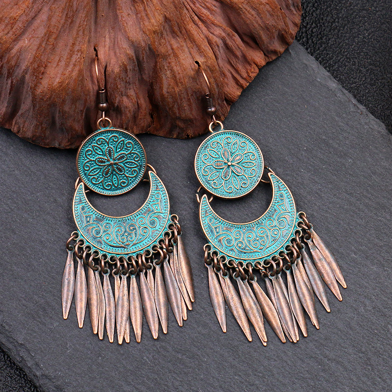 Women's Bohemian Flower Crescent Tassel Tassel Earrings