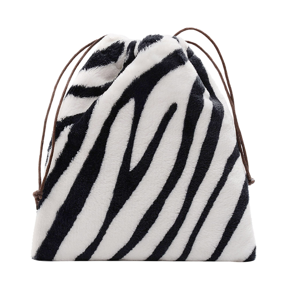 

Zebra Print Plush Crossbody Bag Women Drawstring Shoulder Small Money Pouch, 501 Original