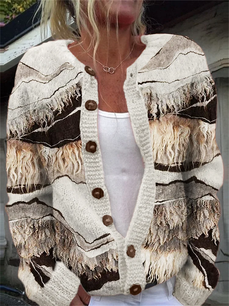 Mountains Landscape Wool Textile Cozy Knit Cardigan