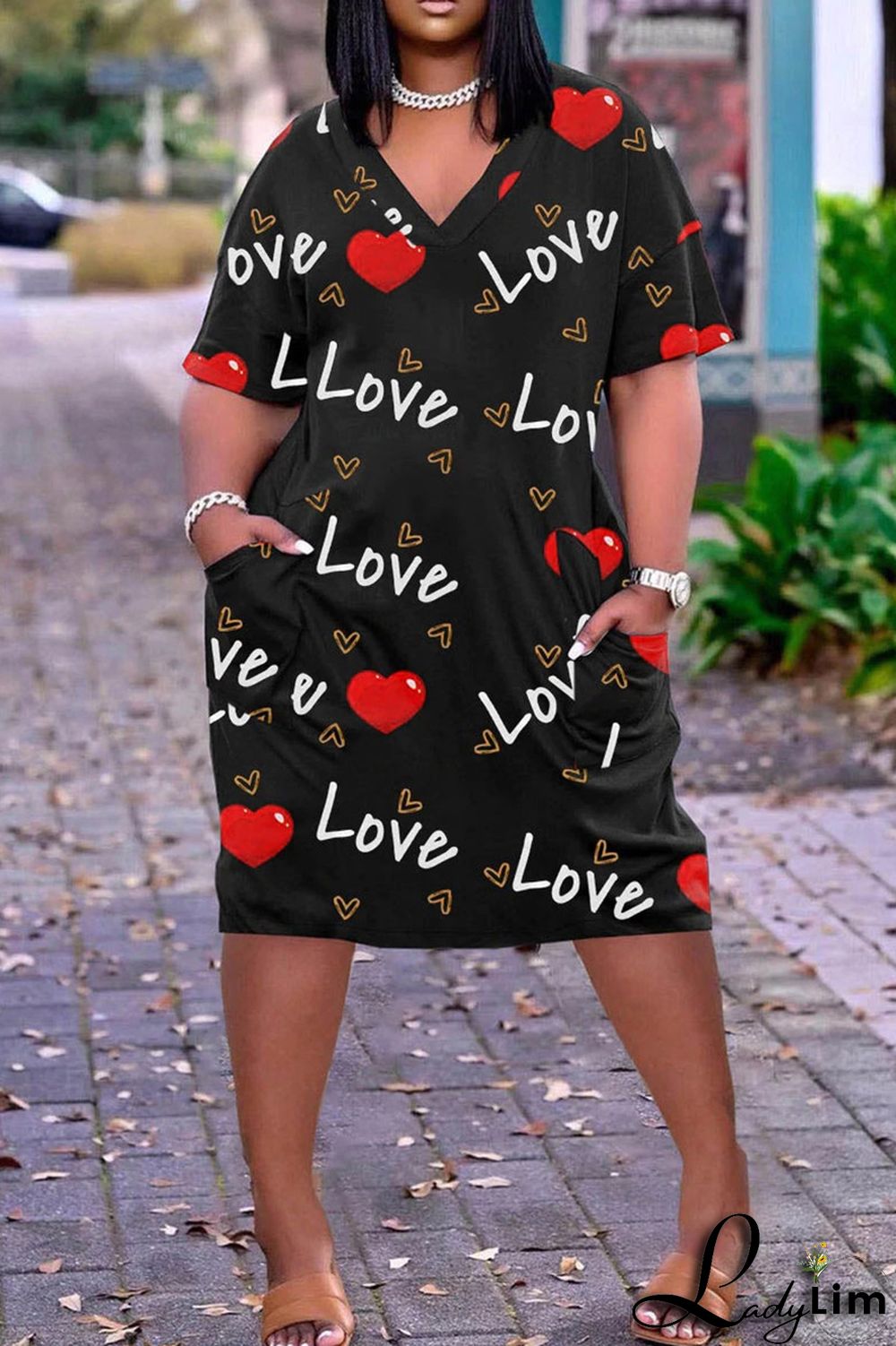 White Pink Fashion Casual Plus Size Print Split Joint V Neck Short Sleeve Dress