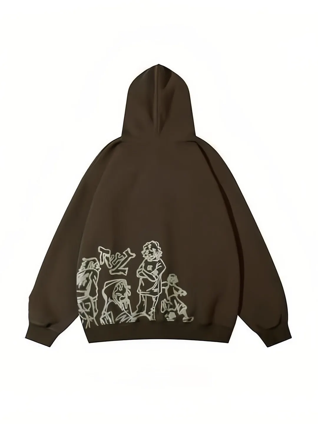 Brownm hoodie with hood and graffiti print