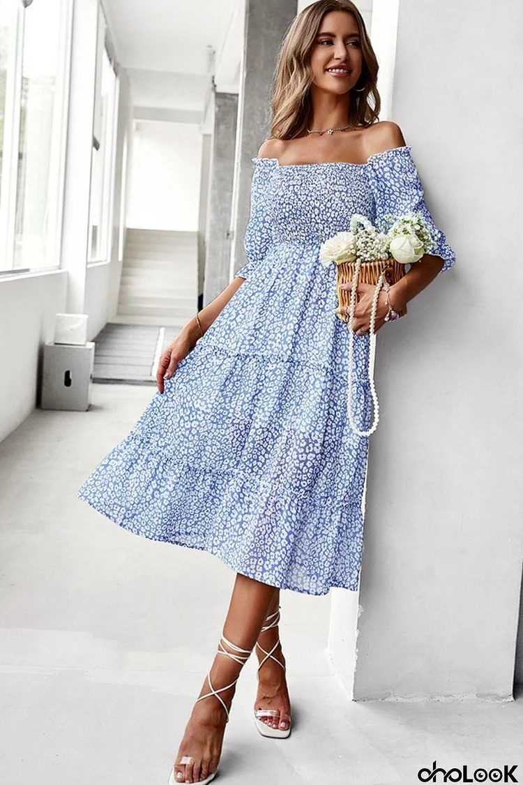 Ditsy Floral Off-Shoulder Smocked Midi Dress