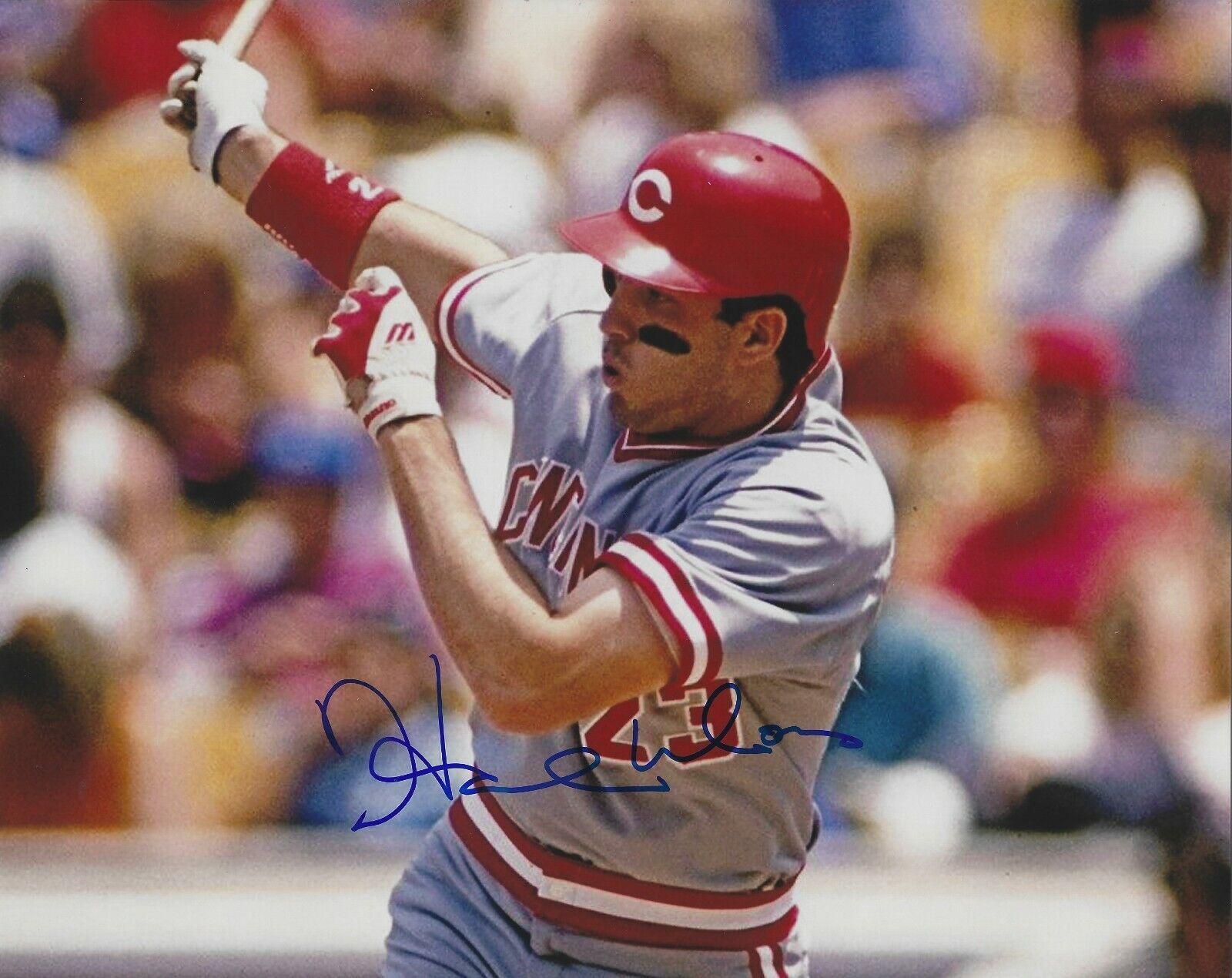 Signed 8x10 HAL MORRIS Cincinnati Reds Autographed Photo Poster painting - COA