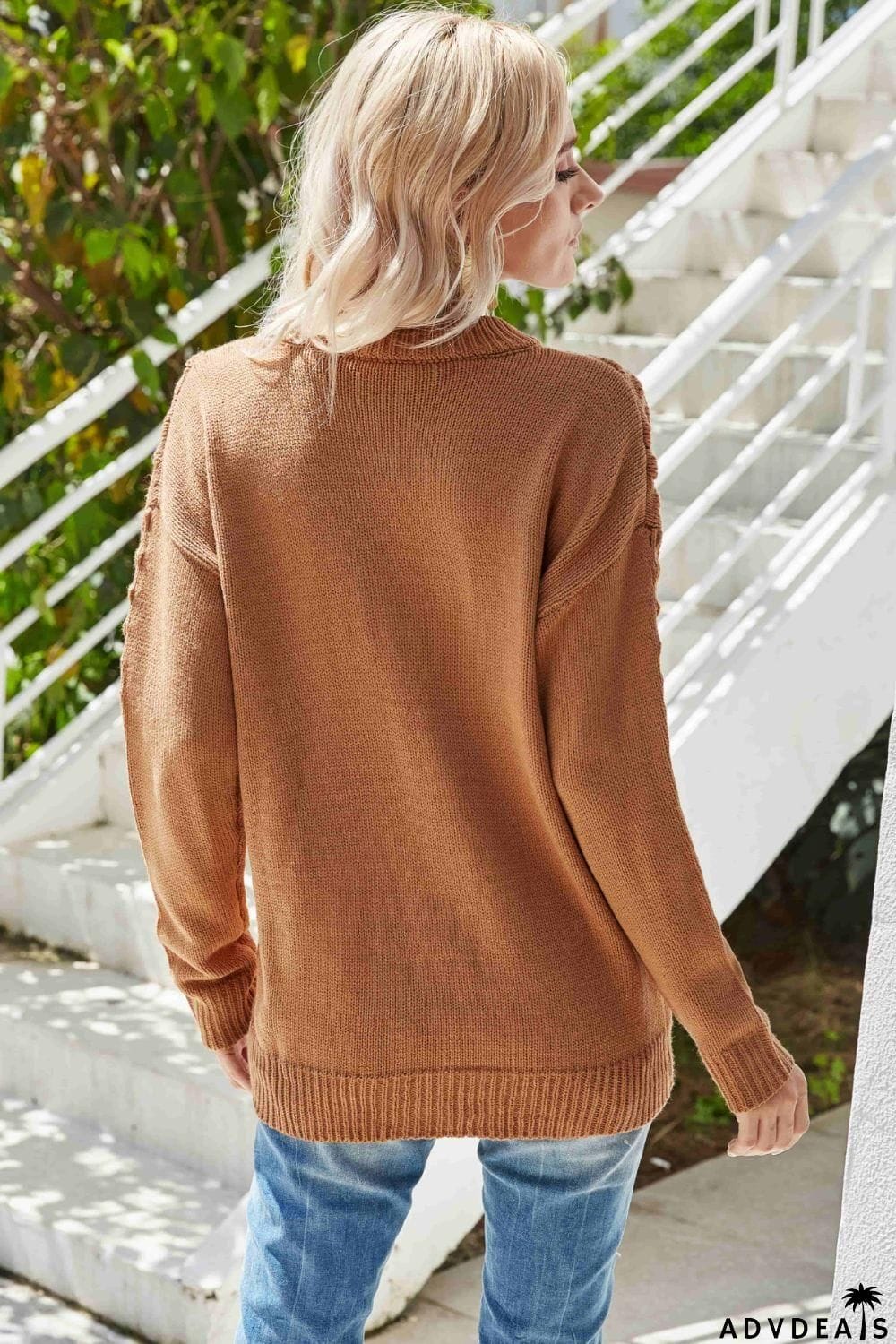 Pom-Pom Drop Shoulder Ribbed Trim Sweater