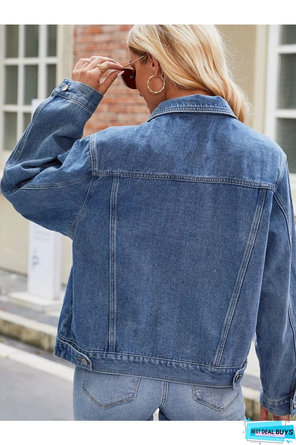 Pocketed Collared Neck Denim Jacket