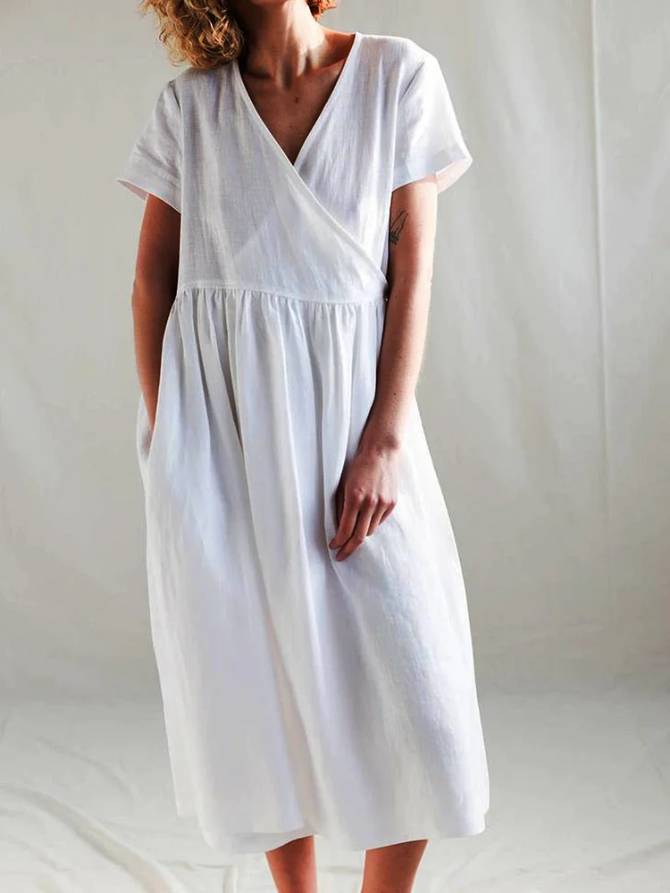 Retro casual cotton and linen dress