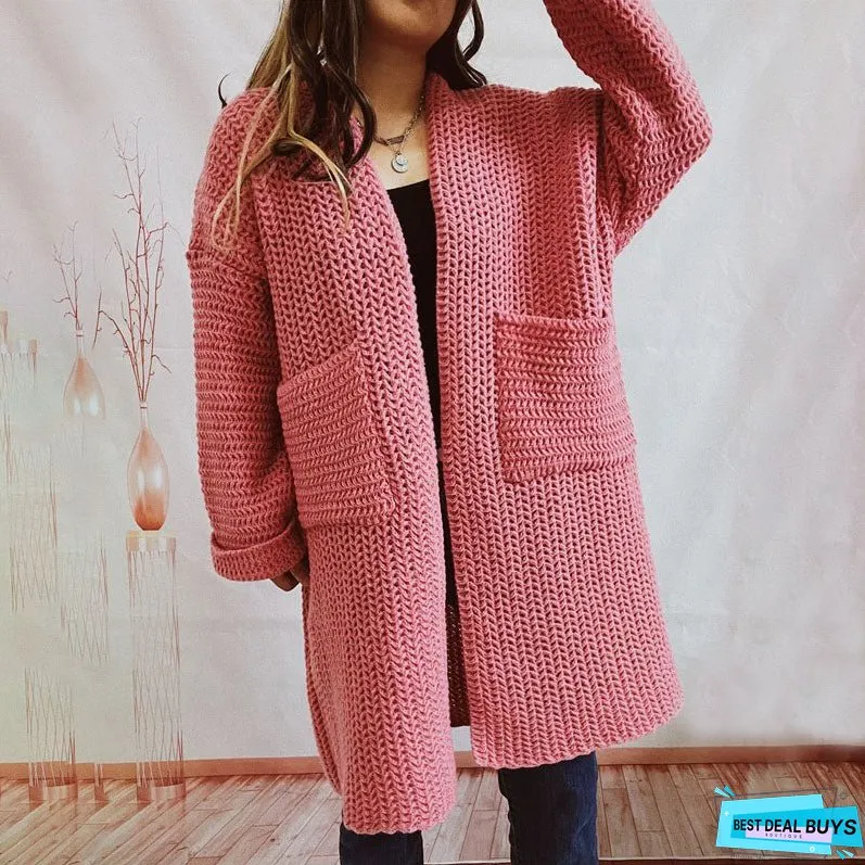 Casual Solid Colour Knitted Cardigan