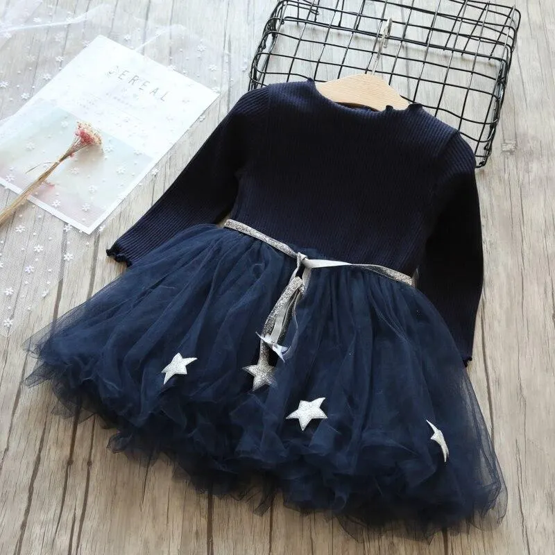 Girls Autumn Princess Dress For Kids Long Sleeve Polka Dot Bow Party Dress Birthday Wedding Vestidos Children Winter Clothing 8T