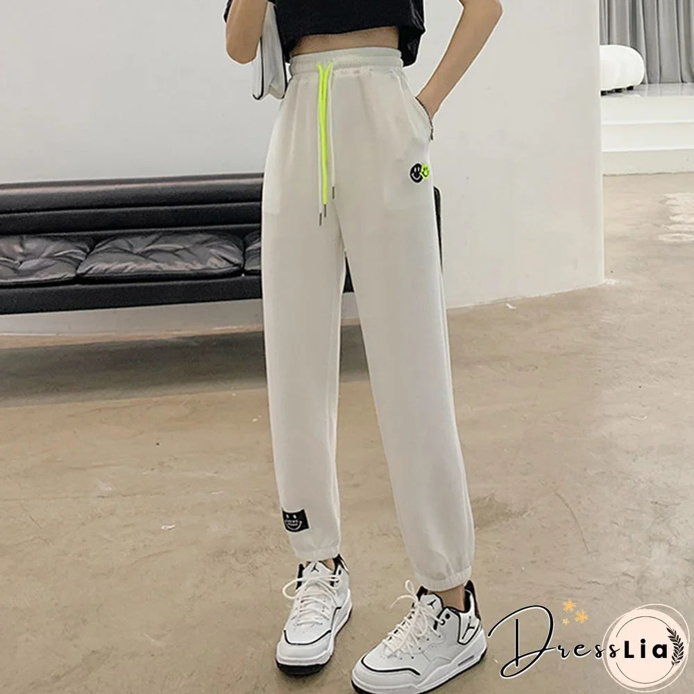 Autumn Korean Fashion Sweatpant Women Black Loose Casual Sport Trousers Drawstring High Wasit Lady Pants Street Wear New