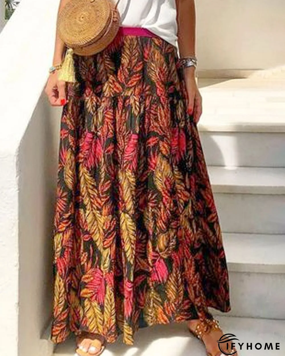 Loose Printing Vacation Leaf Skirt | IFYHOME