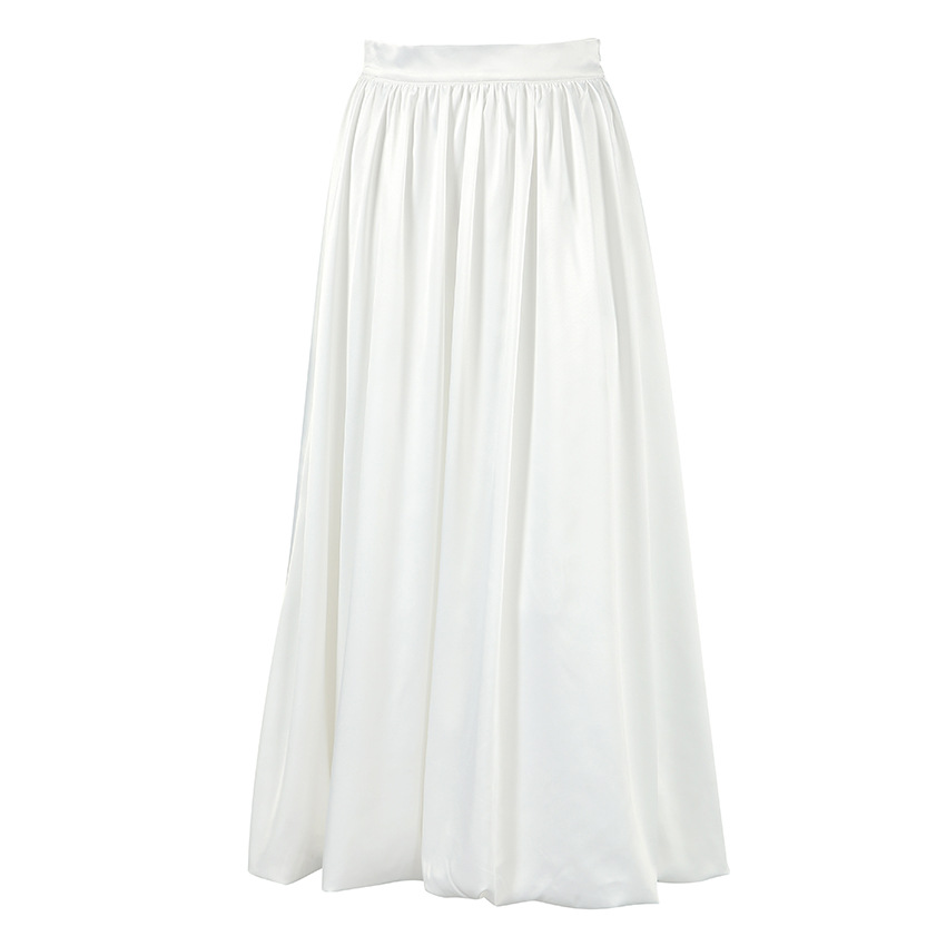 TARUXY Silk Satin White Maxi Skirt Long Ruffled Pleated Skirts Elegant Lantern Pants A-Line Silk Long Skirts For Women 2023 New