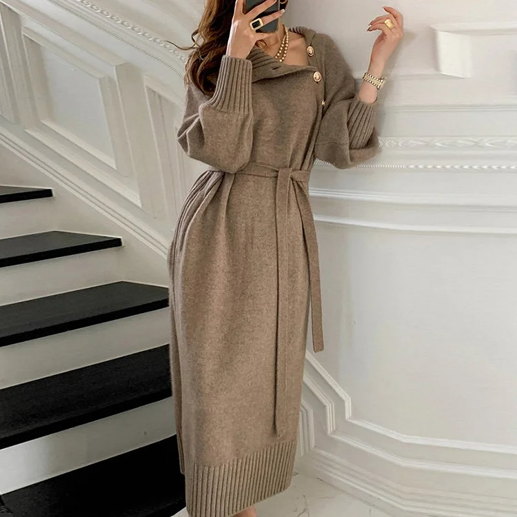 Casual Plain Shift Long Sleeve Dresses QueenFunky