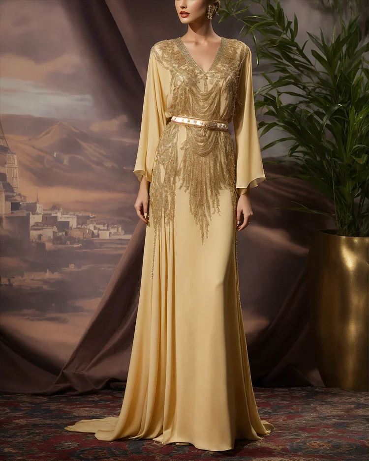 Women's V-neck embroidered Dress