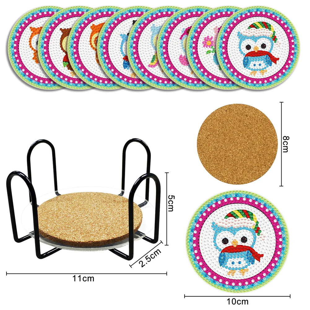 DIY Acrylic Diamond Coaster Set Animal Style (8 Piece Set 1 Rack)