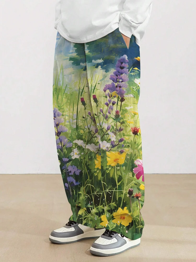 Men's Spring Blooming Flower Fields Print Loose Casual Pants
