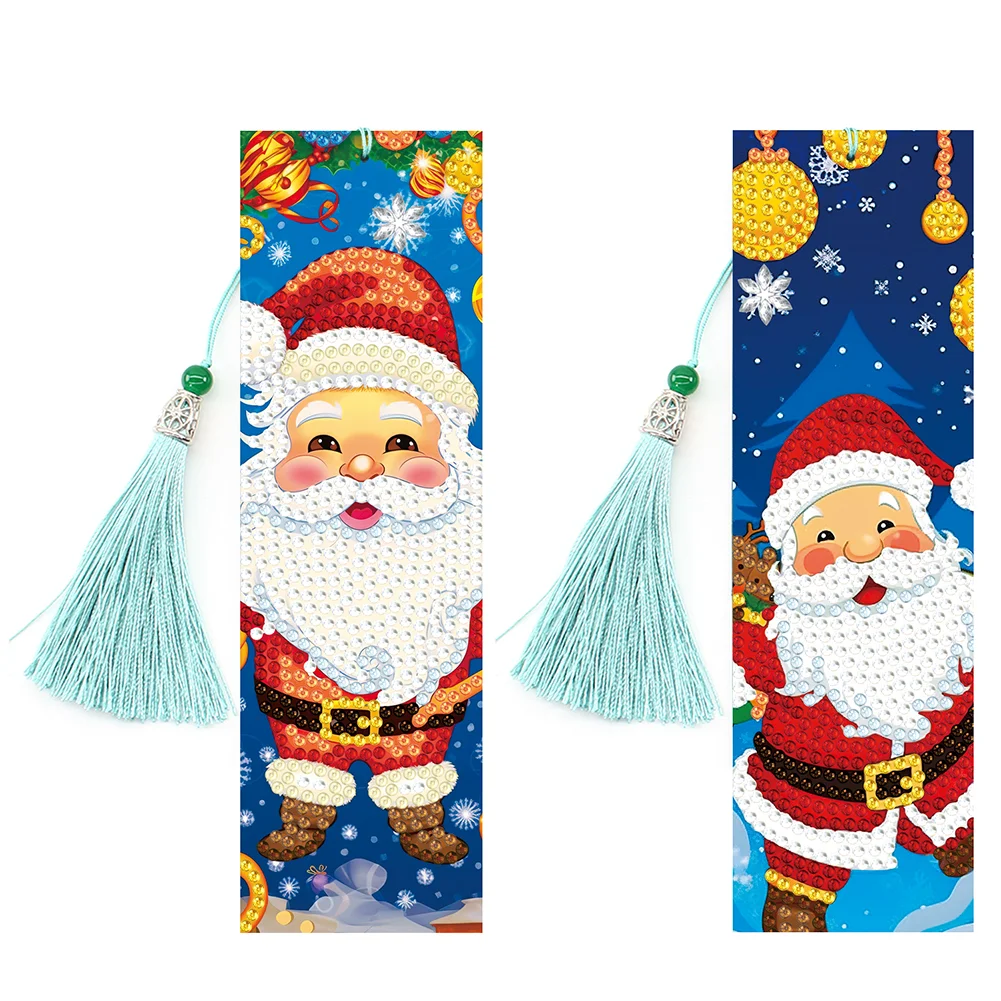 2 pcs Christmas Special Shaped Diamond Painting Bookmarks Santa