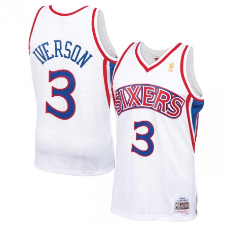 Men's Philadelphia 76ers #3 Allen Iverson White Throwback Stitched Jersey ZWCY