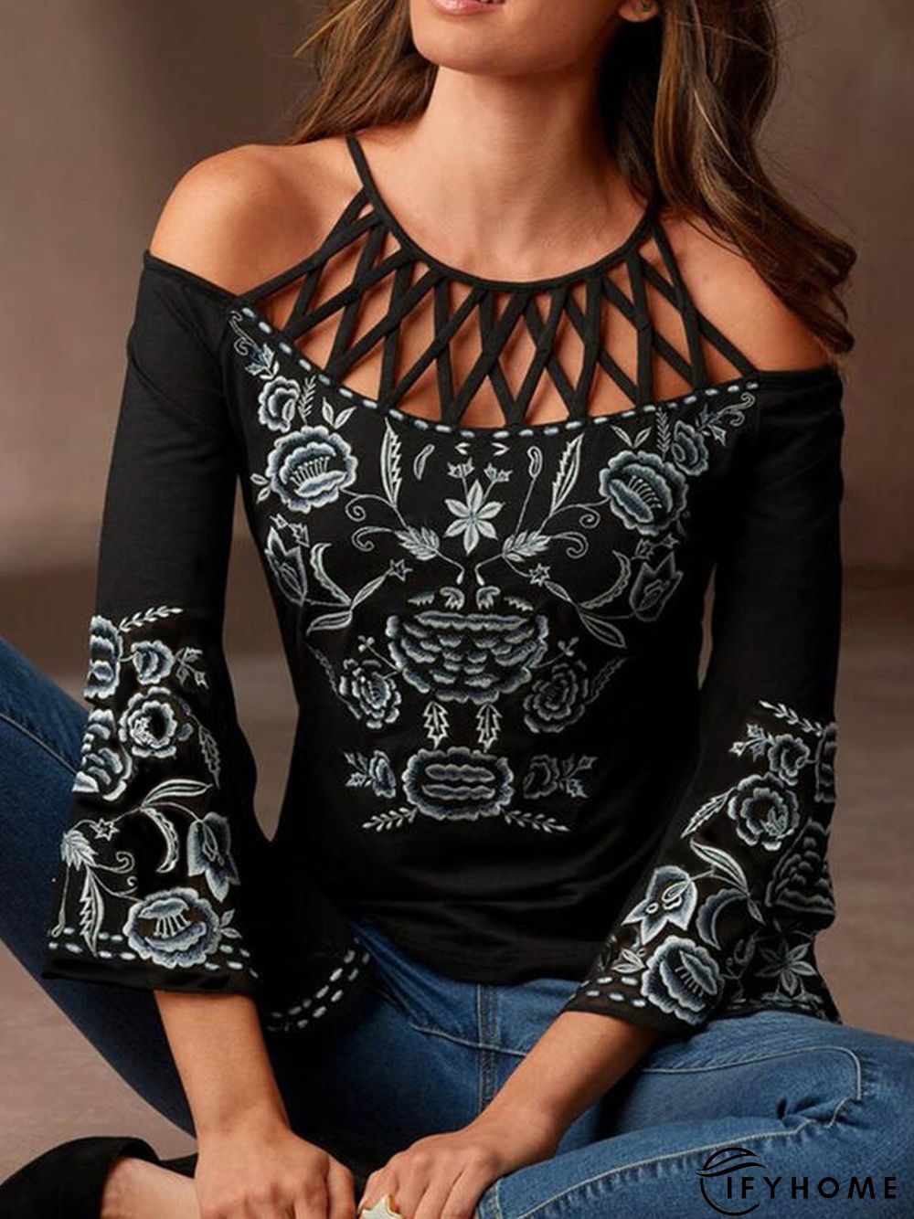 Vintage Printed Round Neck Top | IFYHOME