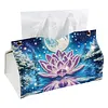 (25cm)Winter Night Pearl Lotus DIY Diamond Painting PU Tissue Holder Box