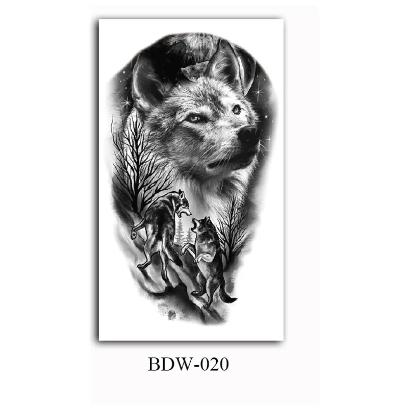 Sdrawing Arm Waterproof Temporary Tattoos for Men Tiger Wolf Animal Tattoo Stickers Body Art Skeleton Fake Tattoo for Women