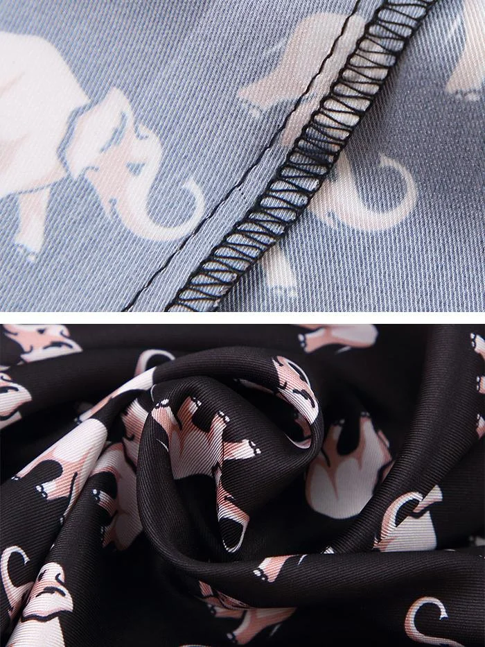 Fashion Sexy V-neck Lantern Sleeve Satin Printed Dress