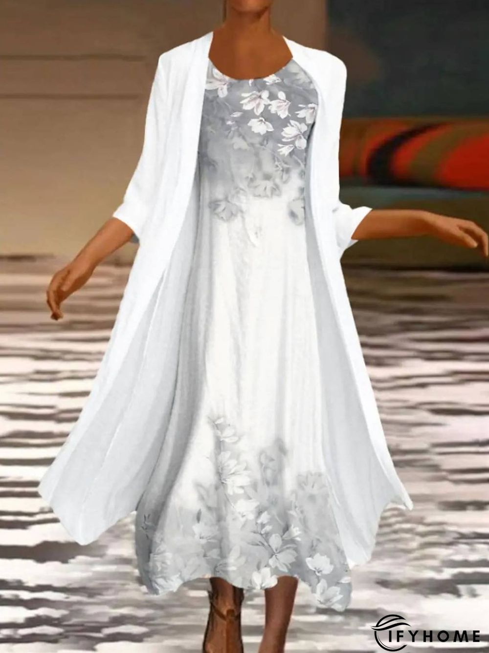 Cotton Blends Casual Floral Short Sleeve Knit Dress | IFYHOME