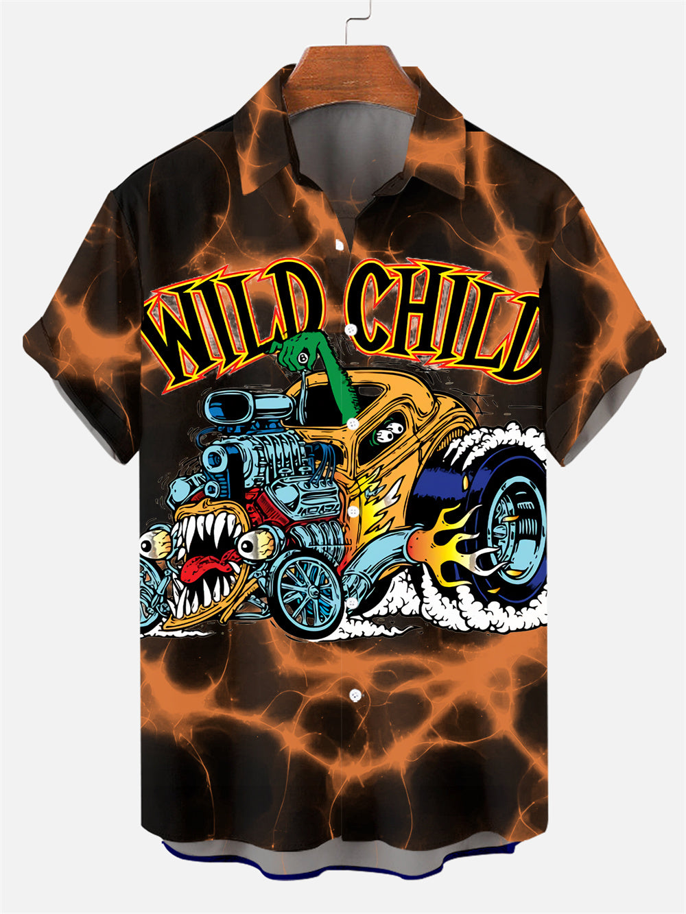 Men's Nostalgic Anime Character Retro Car Short Sleeve Shirt PLUSCLOTHESMAN