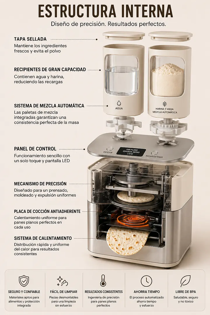 Máquina para tortillas en blanco y plateado