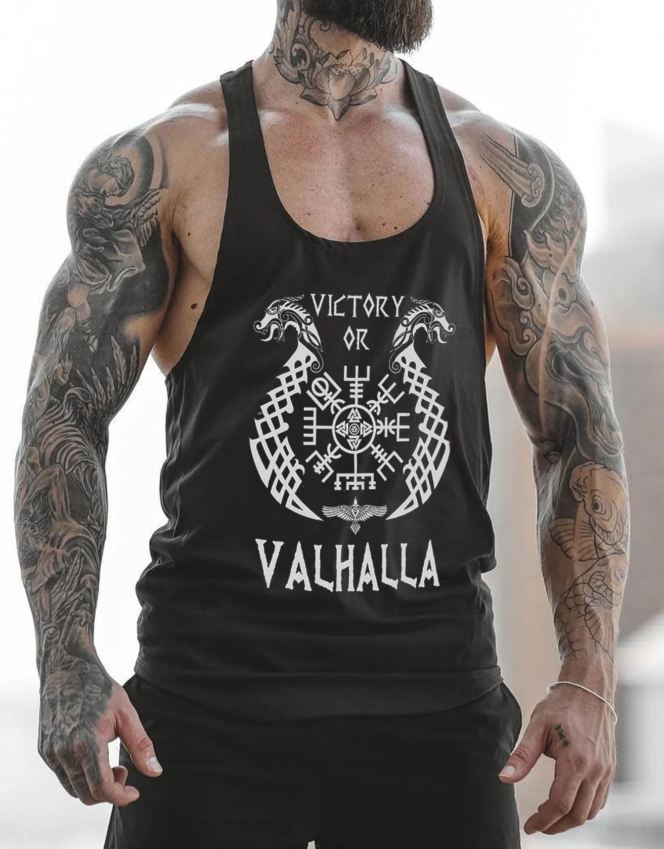 Viking Victory Or Valhalla Distressed Tank Top For Herren / TECHWEAR CLUB / Techwear
