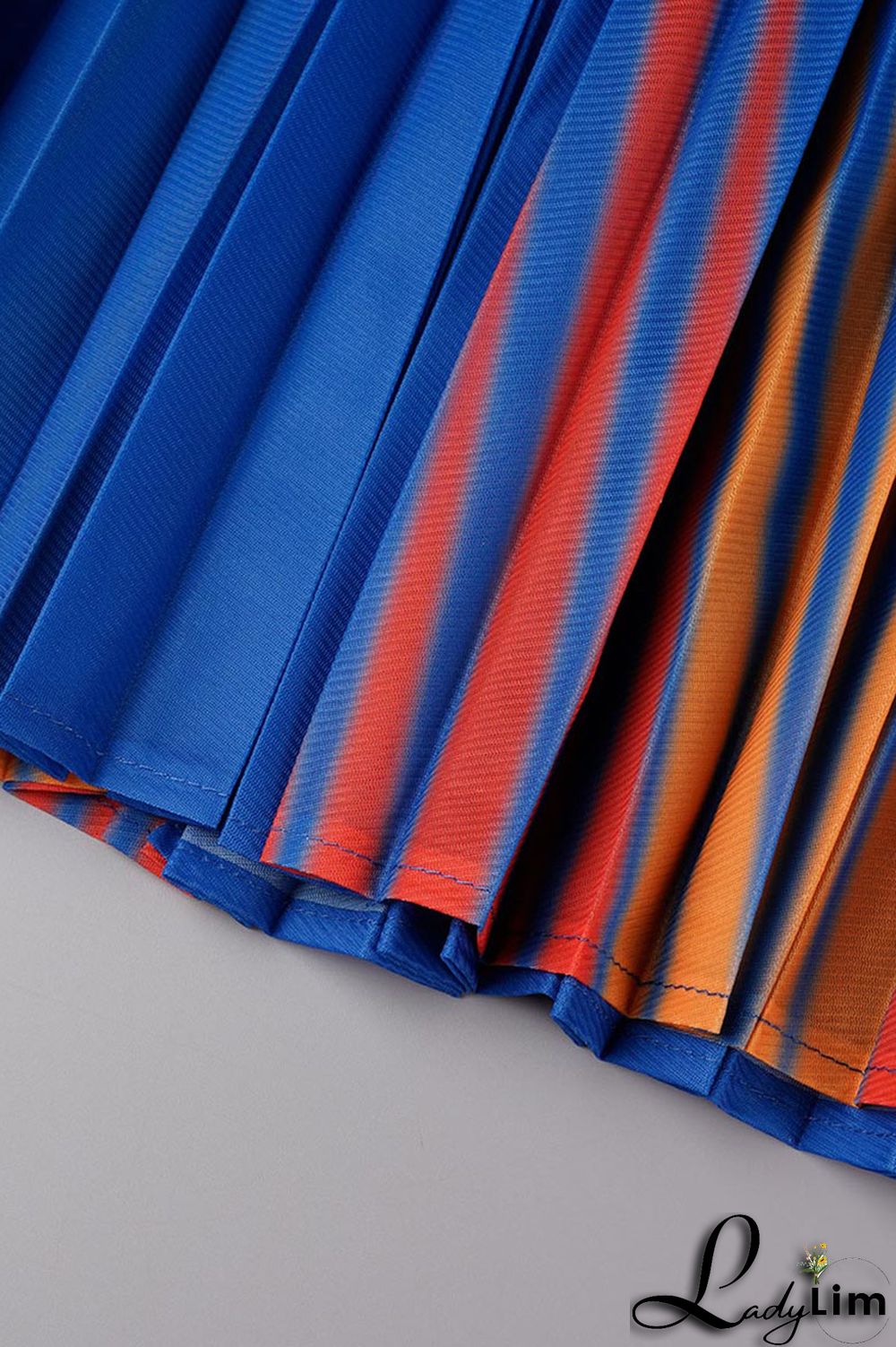 Apricot Casual Elegant Gradual Change Print Patchwork Fold O Neck Short Sleeve Two Pieces