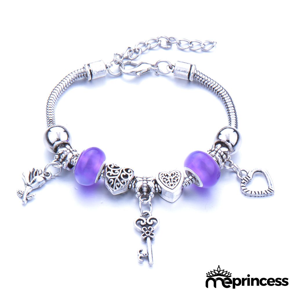 Women Fashion Rhinestone Butterfly Crown Pendant Beaded Bracelet