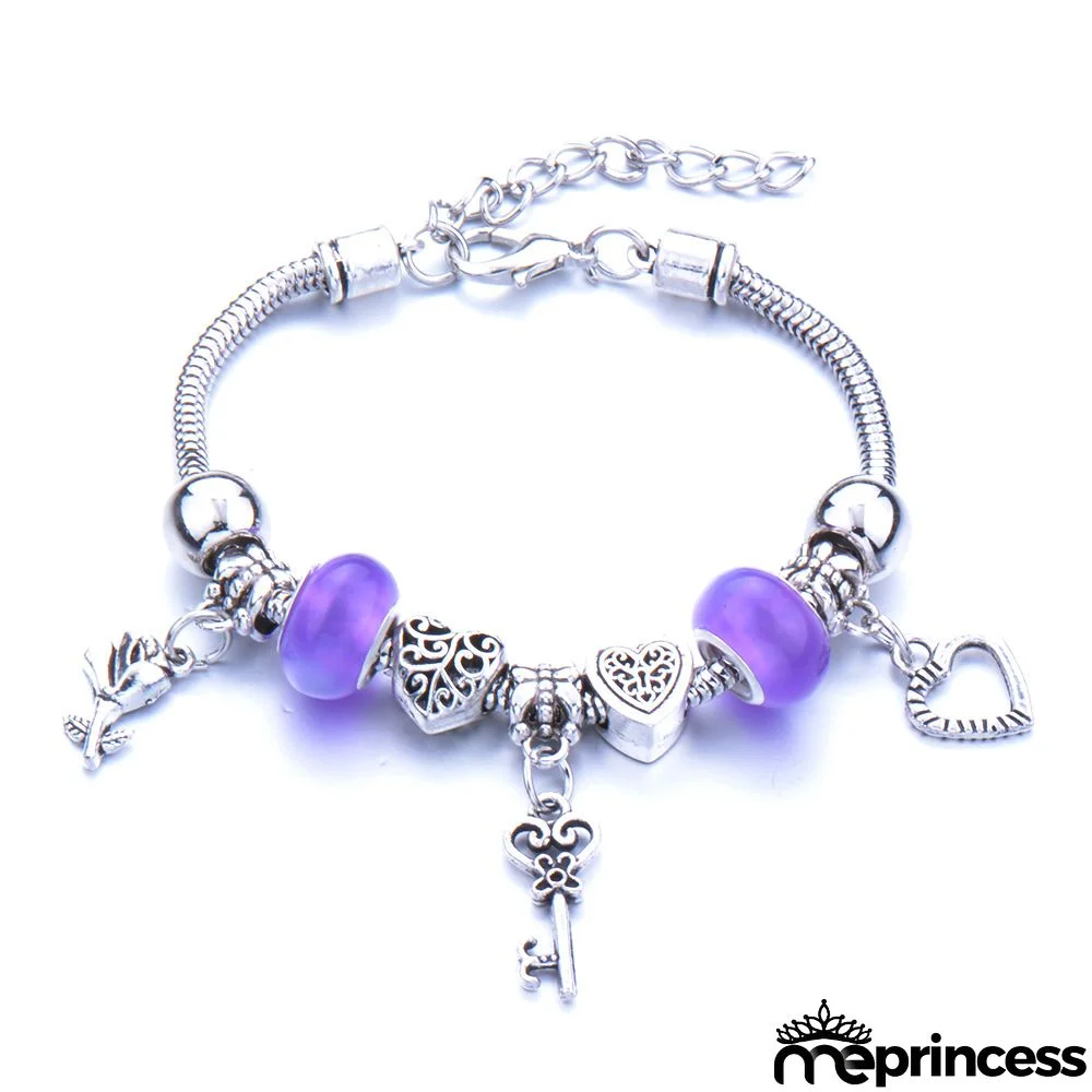 Women Fashion Rhinestone Butterfly Crown Pendant Beaded Bracelet