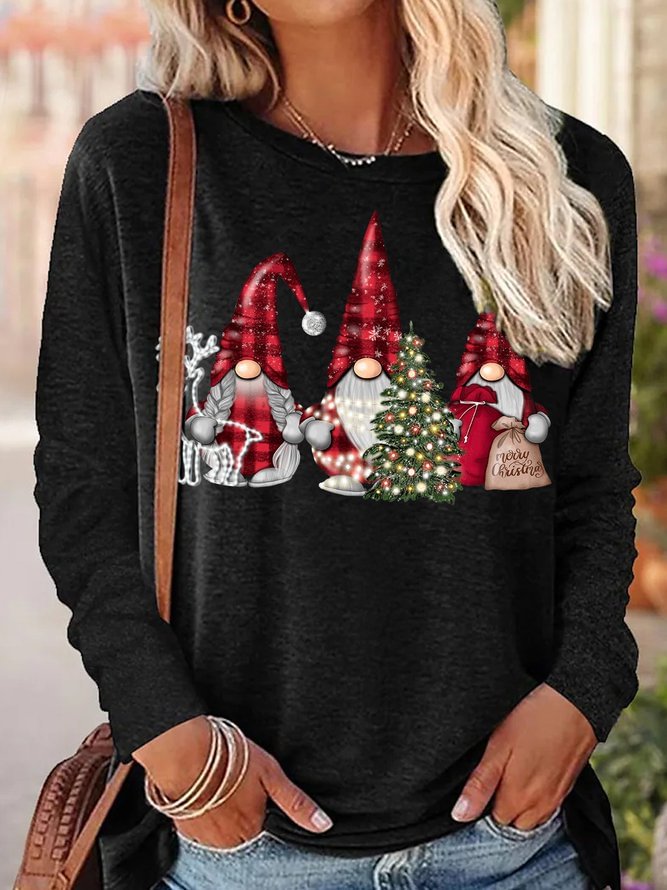Women's Gnome Graphic Merry Christmas Long Sleeve Top