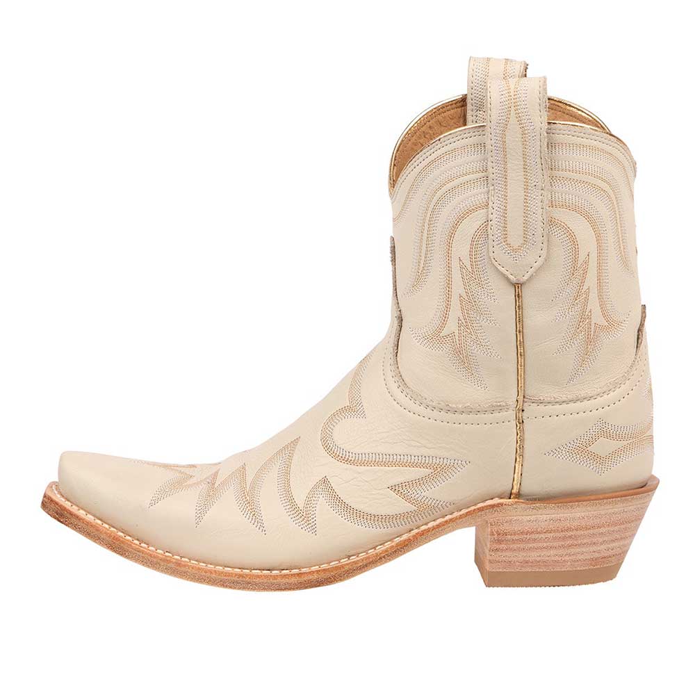 Beige Pointed Toe Chunky Heel Booties Embroidered Cowgirl Boots
