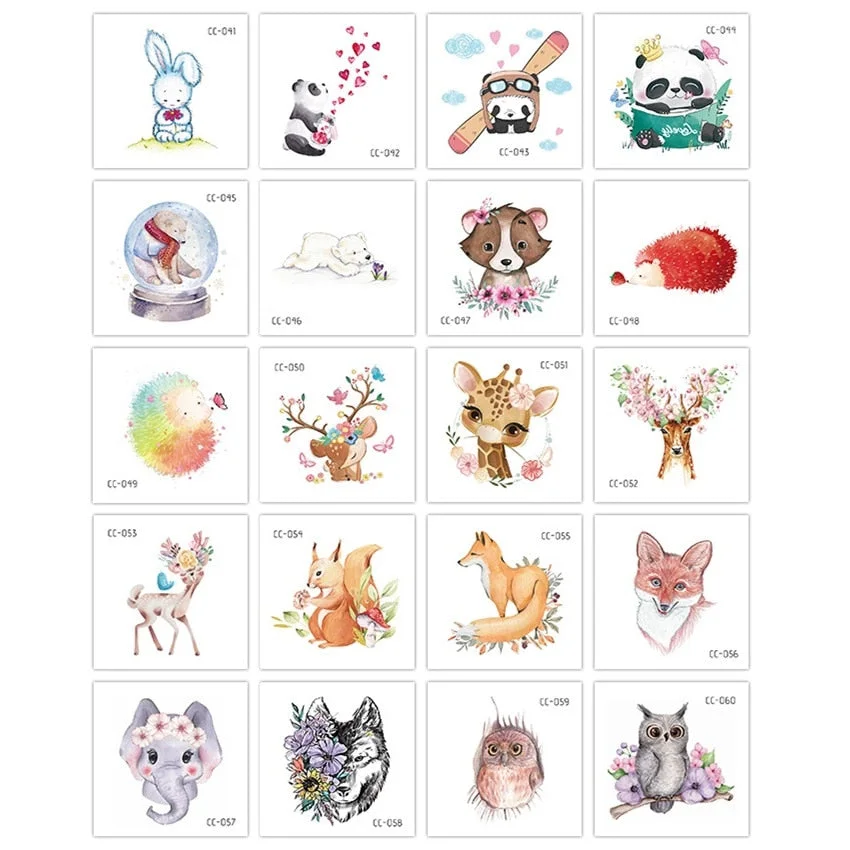 20Pcs/Set No Repeat Cute Pets Waterproof Temporary Tattoo Stickers Body Art Disposable Cover Imperfections tatouage temporaire