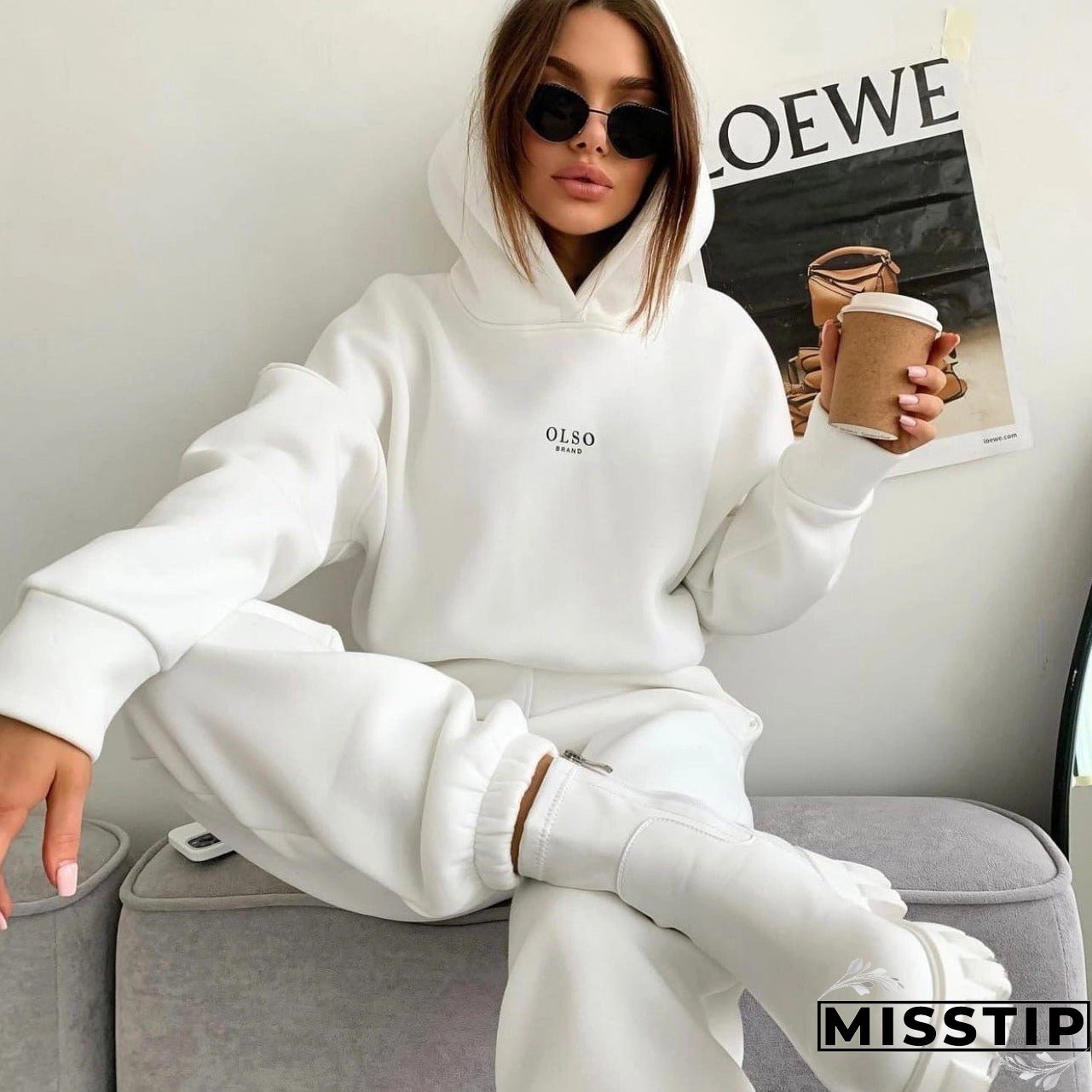 Women's Autumn Knitted Fleece Casual Two-piece Set Suits