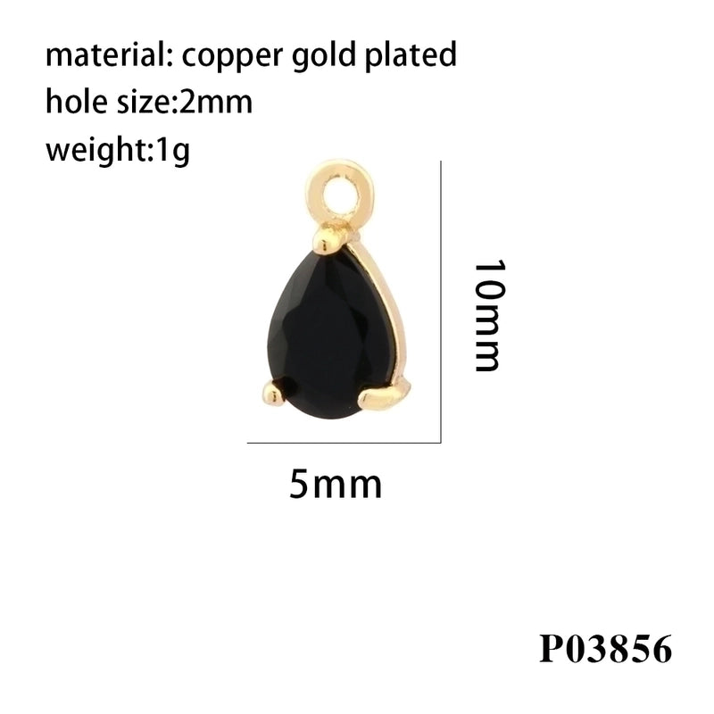 Minimalist Water Droplets Copper Plating Inlay Zircon 18k Gold Plated Charms