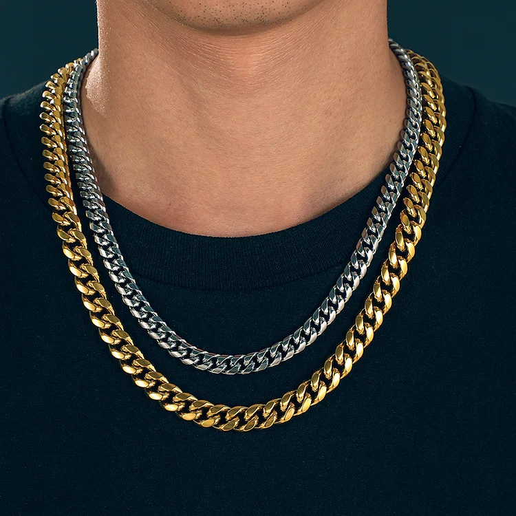 8MM 18K Gold Plated Classic Cuban Chain Stainless Steel Necklace-VESSFUL