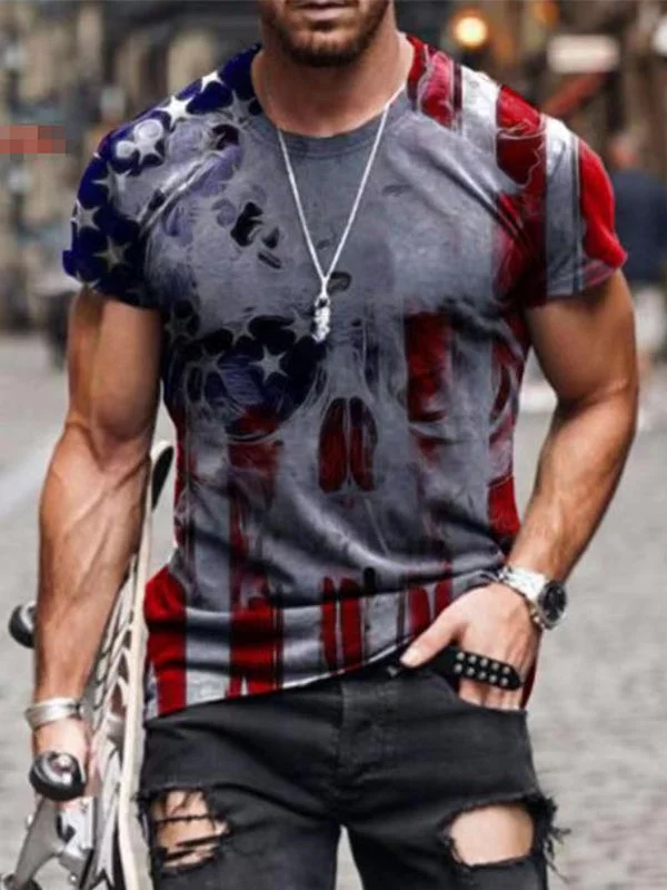 Skull Printed Round Neck Loose T-shirt