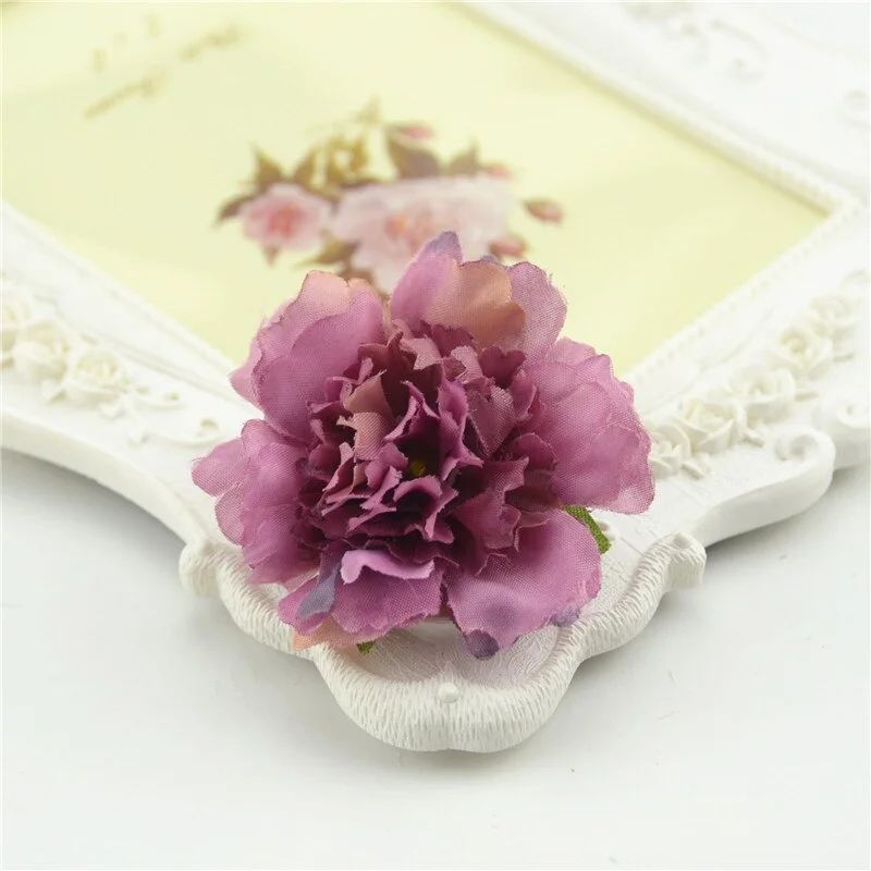 10pcs Cheap 4.5cm Mini Artificial Silk Flower Heads European Fall Vivid Peony For Wedding Home Decoration Chrismas Gift Crafts