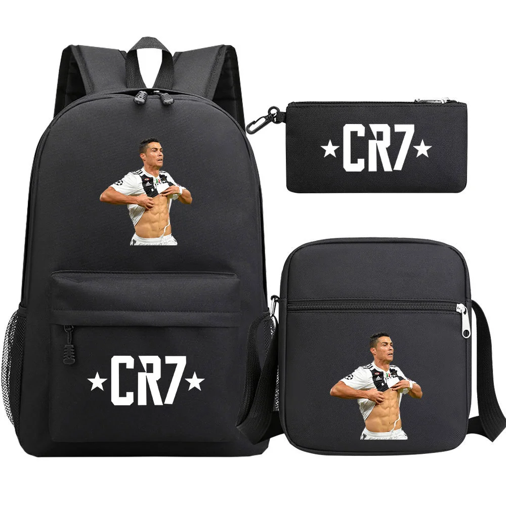 Buzzdaisy Cristiano Ronaldo School Bag Set - Backpack, Pencil Case & Lunch Bag | 15-inch Laptop Compartment | Waterproof Canvas | Double-Sided Mesh Pockets
